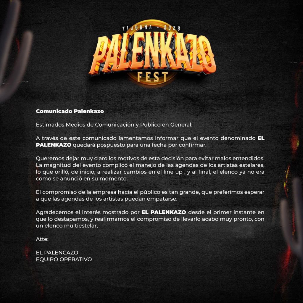 Comunicado Palenkazo en Tijuana 2023 Pospuesto