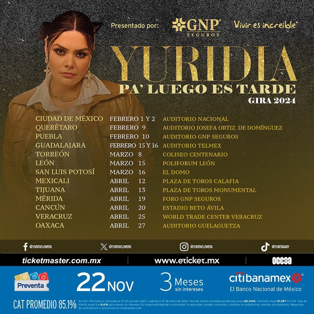 Yuridia en Mexicali 2024 Tijuana Eventos, Conciertos