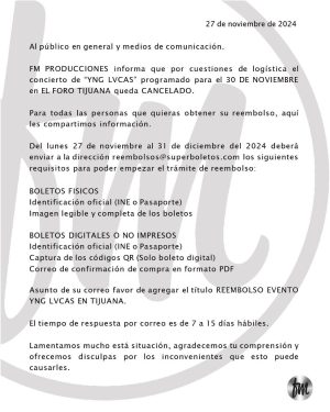 YNG LVCAS en Tijuana 2024 Comunicado