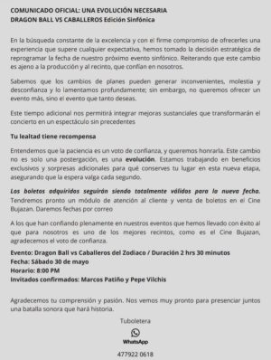 Dragon Ball Sinfónico Comunicado