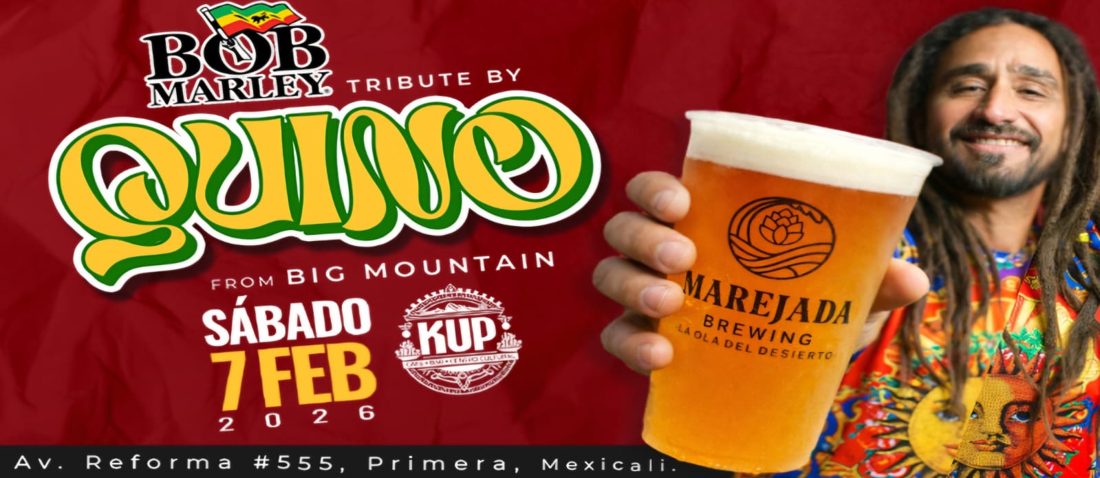 Tributo a Bob Marley por Quino en Mexicali 2026